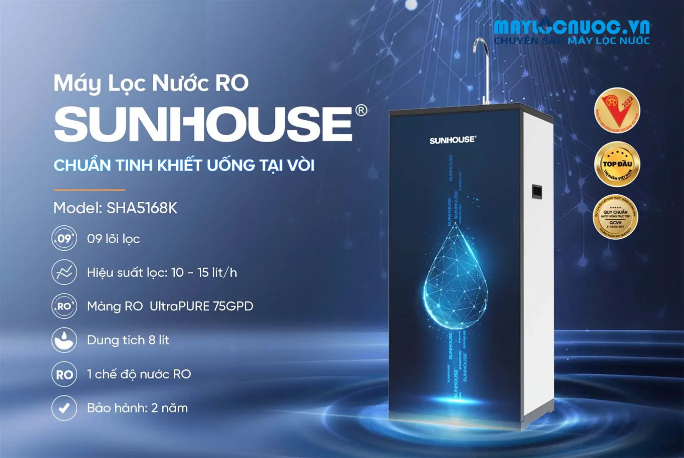 MÁY LỌC NƯỚC RO SUNHOUSE SHA5168K -  09 LÕI